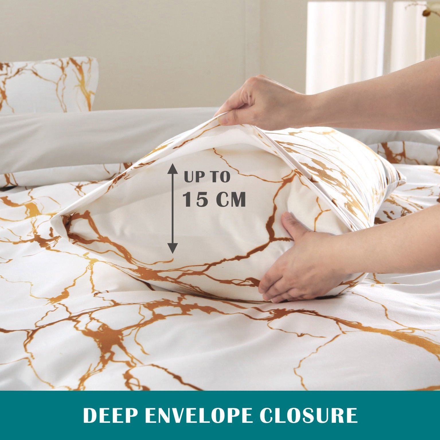 2000TC Microfibre Zipper Quilt Cover Set - 3 Piece, Marble Gleam, Double