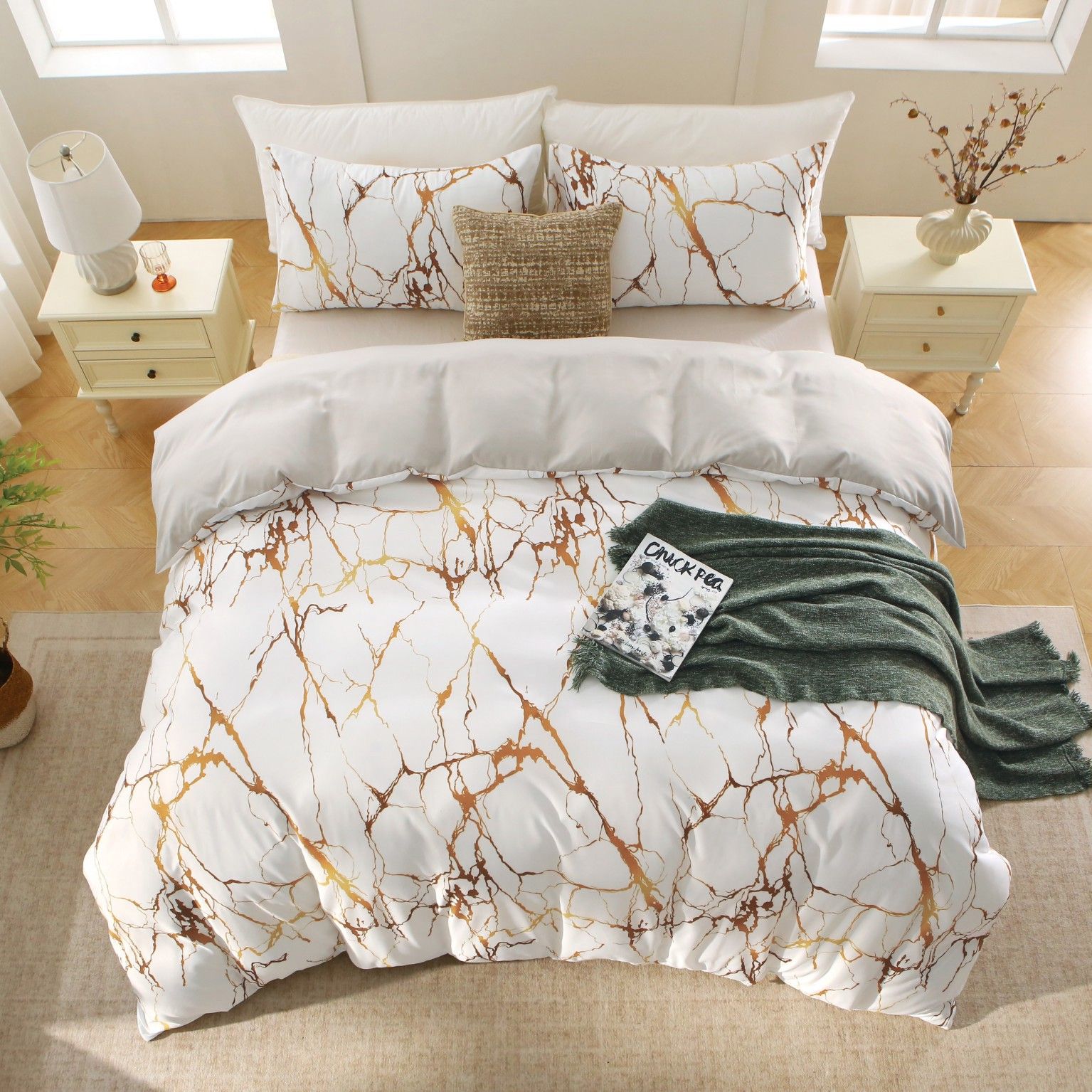 2000TC Microfibre Zipper Quilt Cover Set - 3 Piece, Marble Gleam, Double