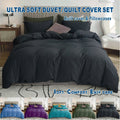 2000TC Microfibre Zipper Quilt Cover Set - 3 Piece, Black, Double