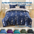 2000TC Microfibre Zipper Quilt Cover Set - 3 Piece, Navy Floral, Double