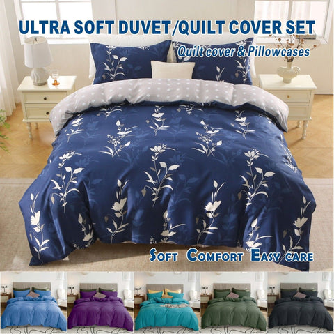 2000TC Microfibre Zipper Quilt Cover Set - 3 Piece, Navy Floral, Double