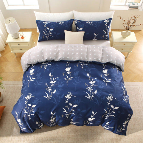Premium 2000TC Microfibre Zipper Quilt Cover Set - 3 Piece, Navy Floral, Double