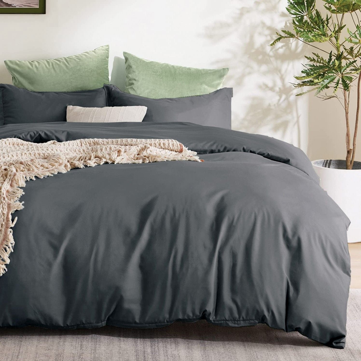 2000TC Microfibre Zipper Quilt Cover Set - 3 Piece, Dark Gray, Double