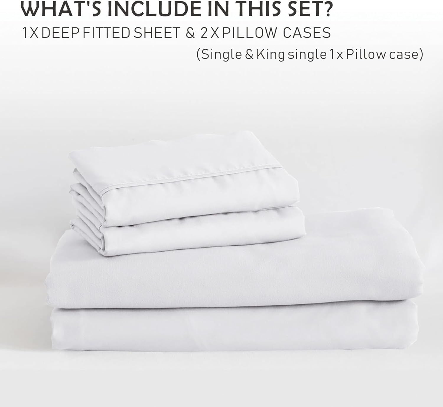 3 Piece 2000TC Microfibre 40cm Deep Pocket Fitted Sheet Set with Pillowcases - White Double