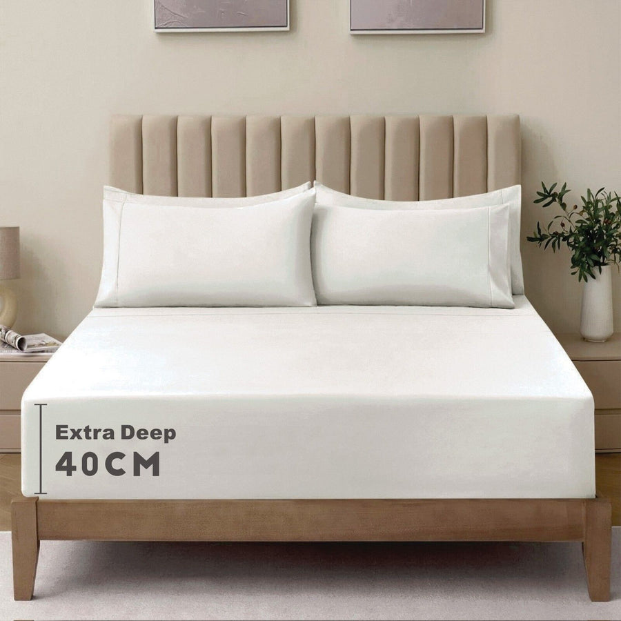 3 Piece 2000TC Microfibre 40cm Deep Pocket Fitted Sheet Set with Pillowcases - Raw White Double