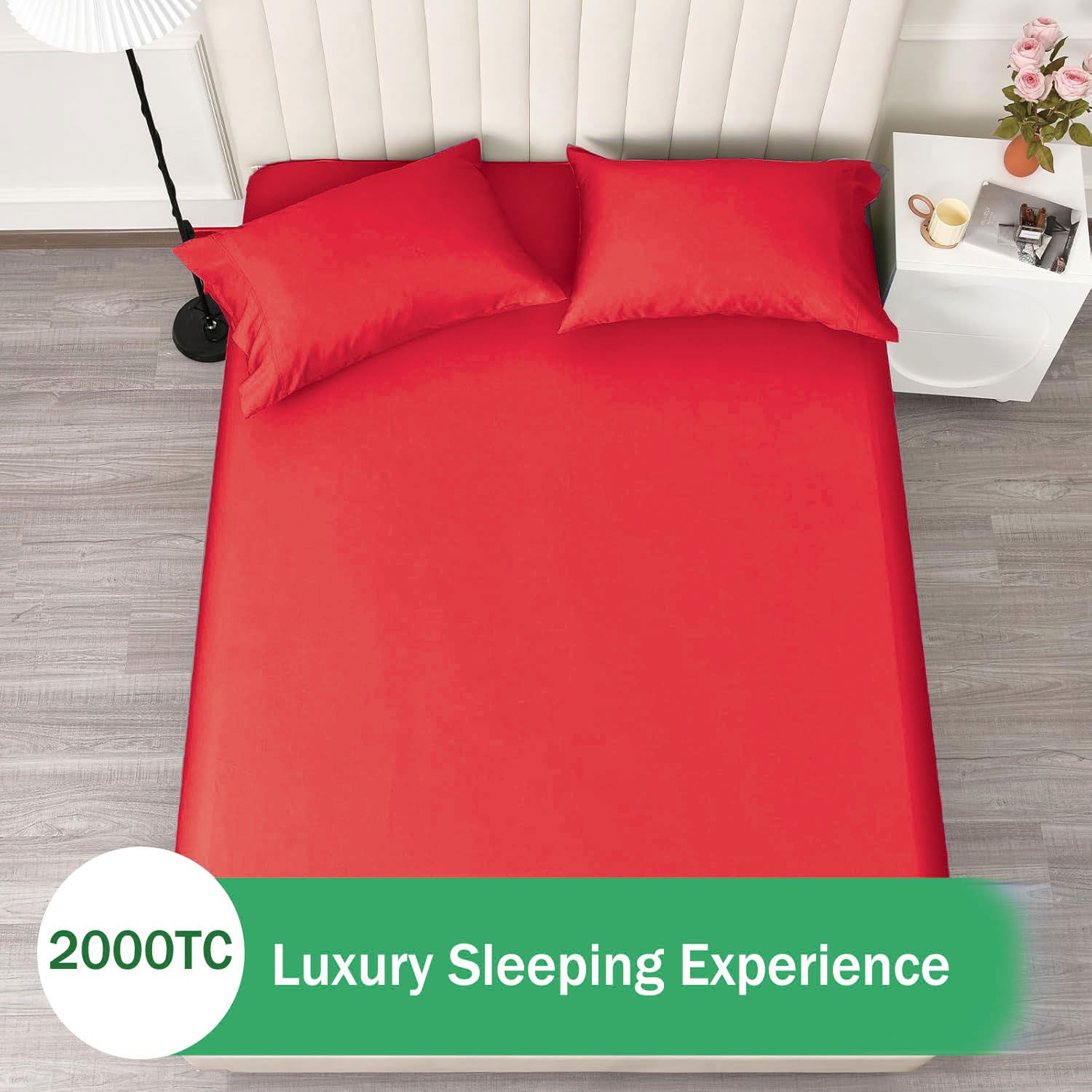 3 Piece 2000TC Microfibre 40cm Deep Pocket Fitted Sheet Set with Pillowcases - Red Double