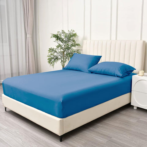 3 Piece 2000TC Microfibre 40cm Deep Pocket Fitted Sheet Set with Pillowcases - Ocean Double
