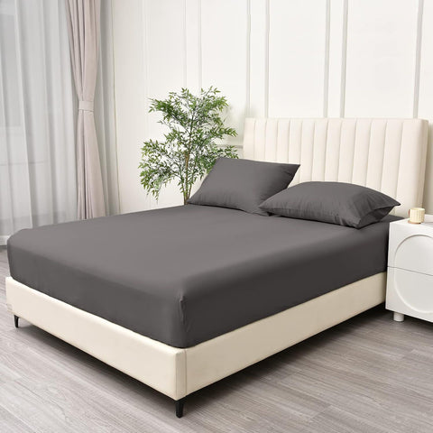 3 Piece 2000TC Microfibre 40cm Deep Pocket Fitted Sheet Set with Pillowcases - Dark Gray Double