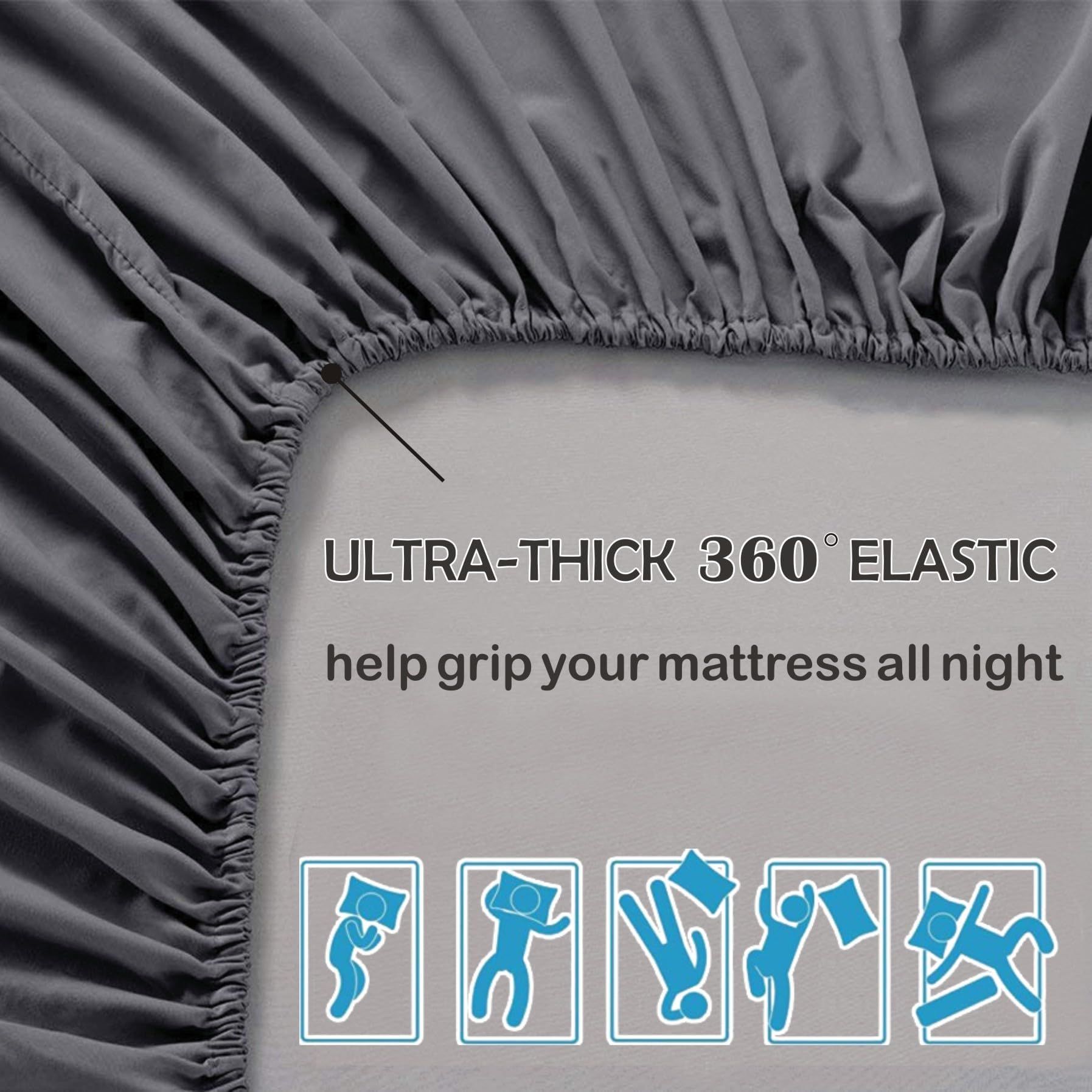 3 Piece 2000TC Microfibre 40cm Deep Pocket Fitted Sheet Set with Pillowcases - Dark Gray Double