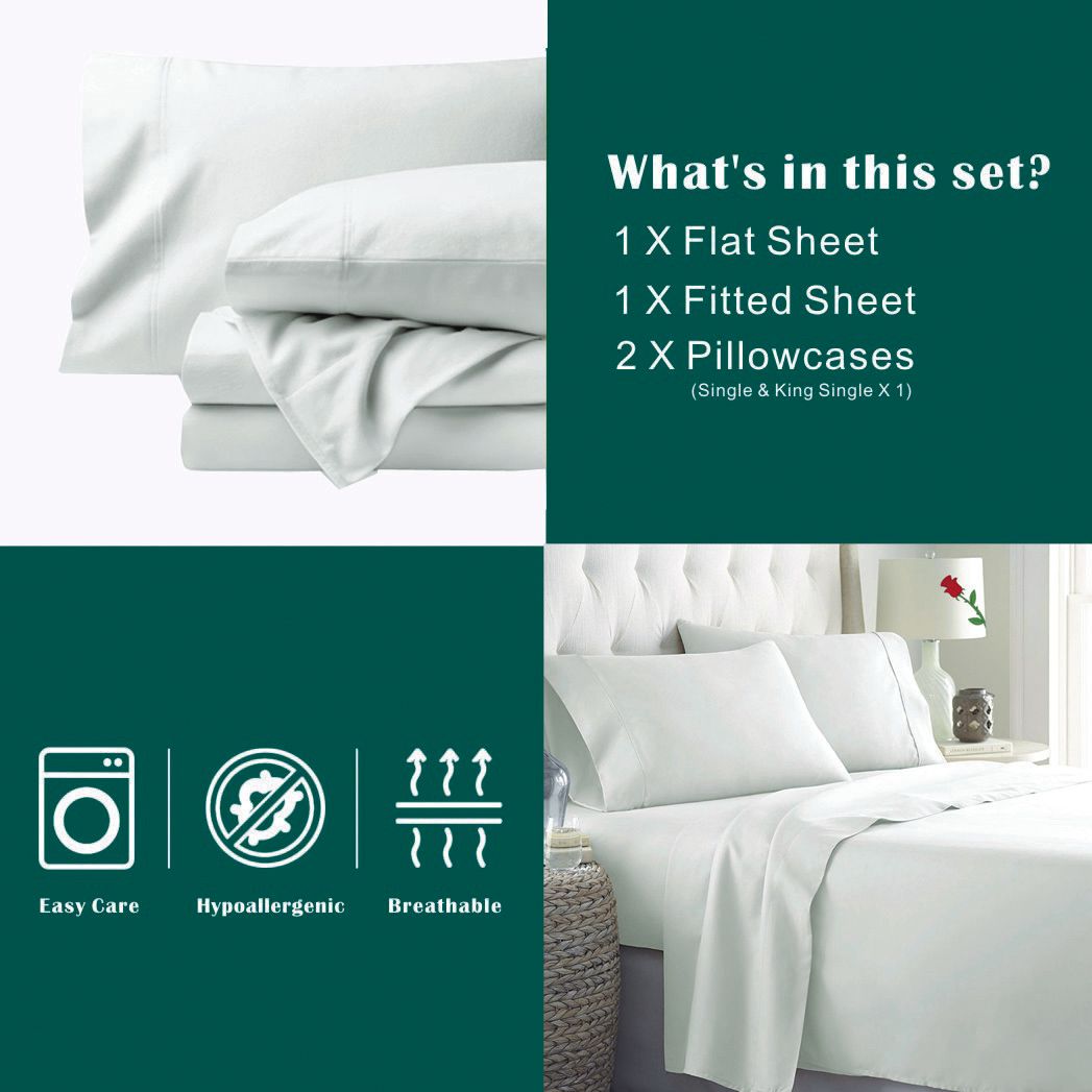 2000TC Microfibre Deep Pocket Bed Sheet Set - 4 Piece, Raw White, Double