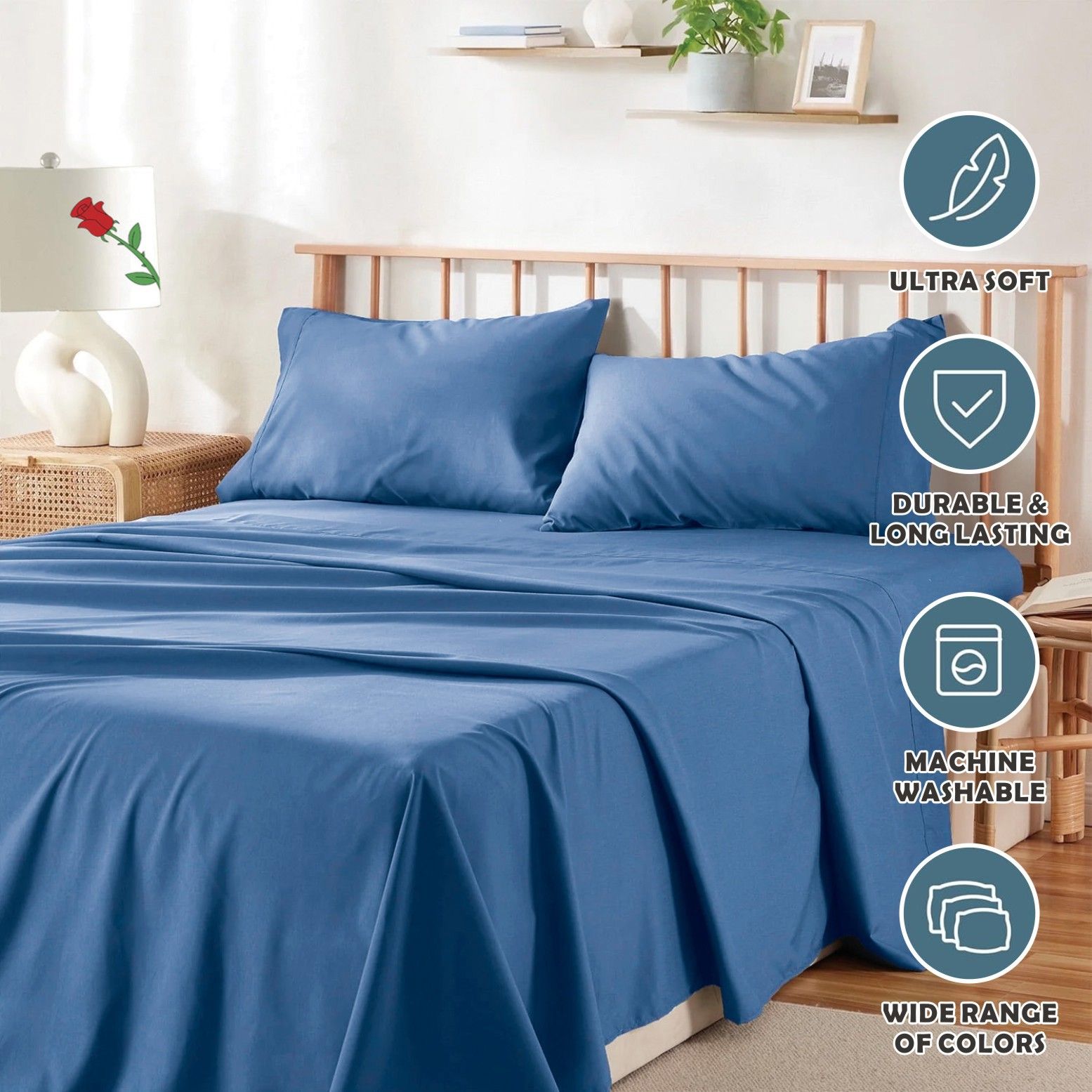 2000TC Microfibre Deep Pocket Bed Sheet Set - 4 Piece, Ocean, Double
