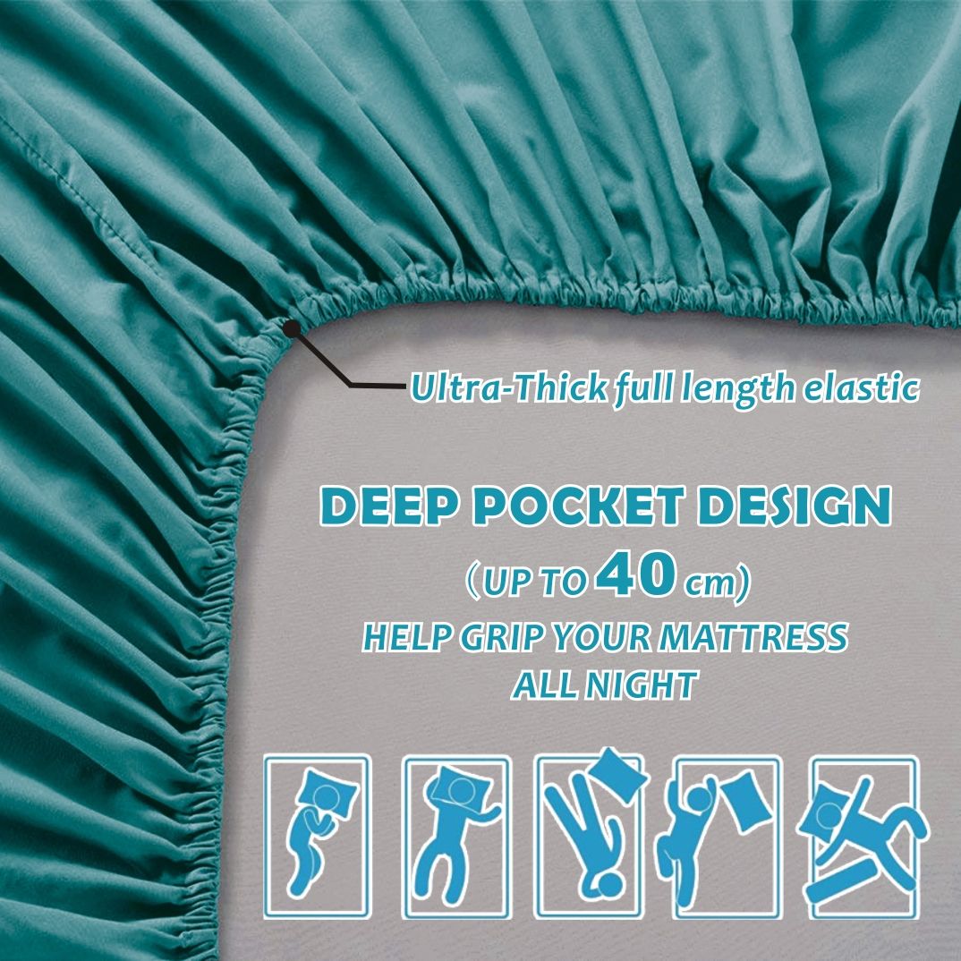 Premium 2000TC Microfibre Deep Pocket Bed Sheet Set - 4 Piece, Biscay Blue, Double