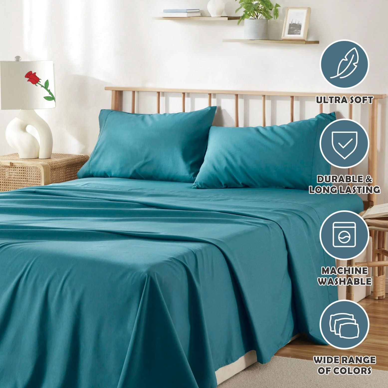 Premium 2000TC Microfibre Deep Pocket Bed Sheet Set - 4 Piece, Biscay Blue, Double