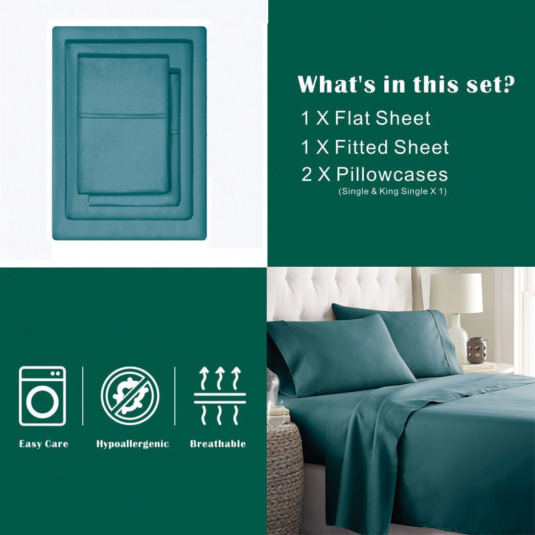 Premium 2000TC Microfibre Deep Pocket Bed Sheet Set - 4 Piece, Biscay Blue, Double