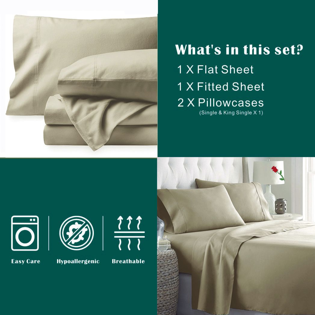 2000TC Microfibre Deep Pocket Bed Sheet Set - 4 Piece, Camel Beige, Double