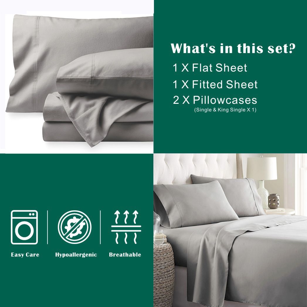 2000TC Microfibre Deep Pocket Bed Sheet Set - 4 Piece, Silver Gray, Double