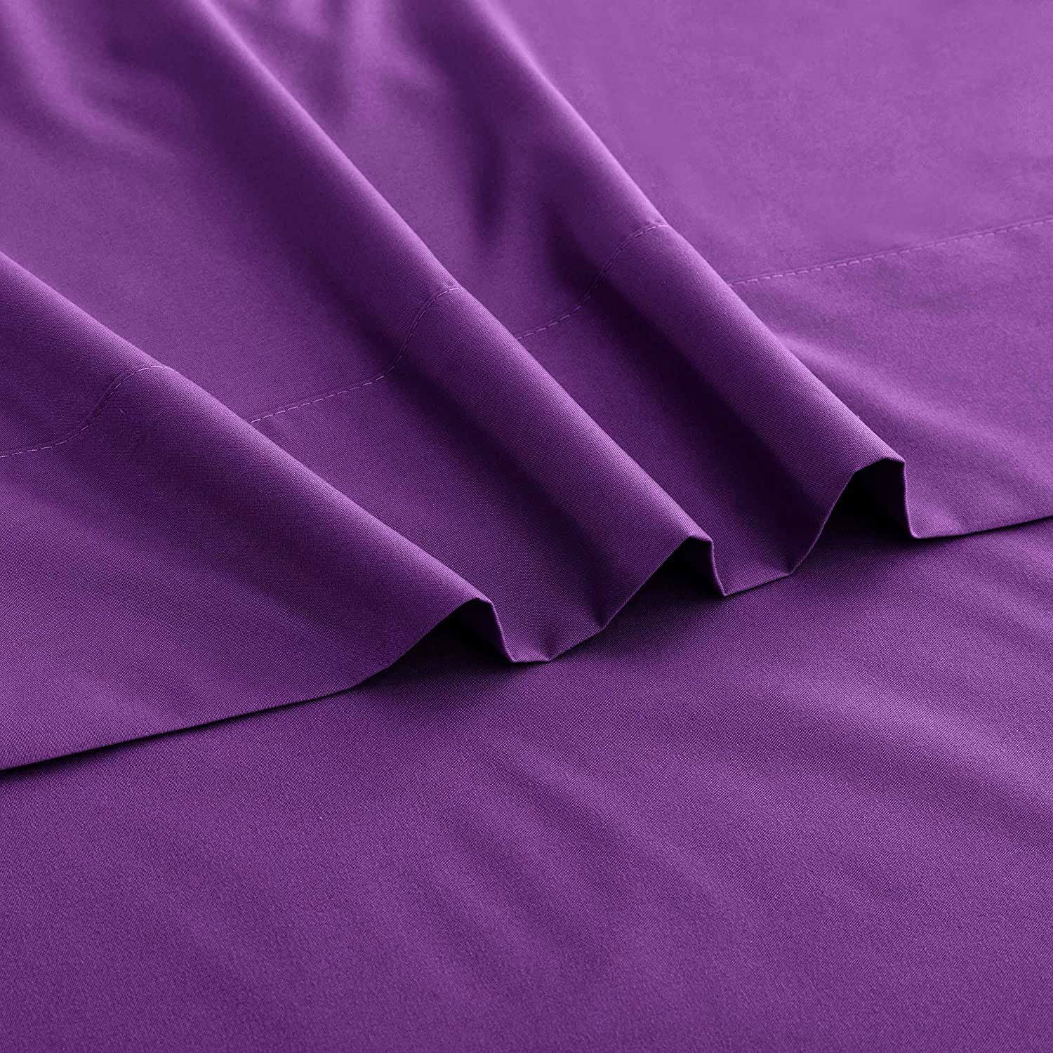2000TC Microfibre Deep Pocket Bed Sheet Set - 4 Piece, Purple, Double