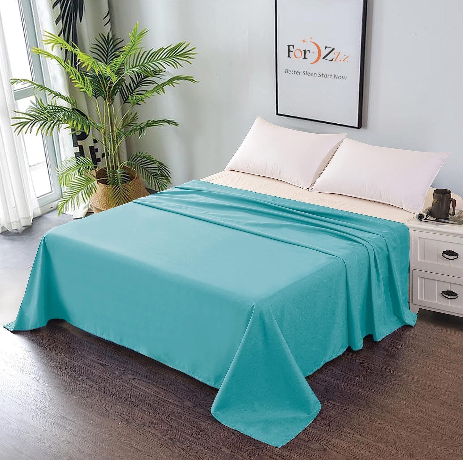 Elegant Comfort 1 Piece Ice Blue 2000 Thread Count Microfiber Flat Sheet - Double