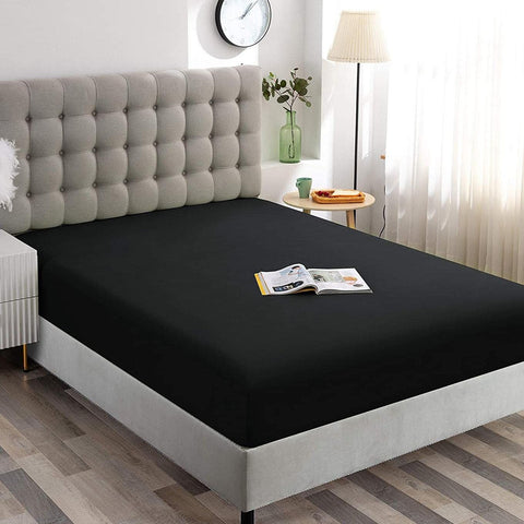 Hotel Quality 1 Piece Black Microfiber 40cm Deep Pocket Fitted Sheet - Double