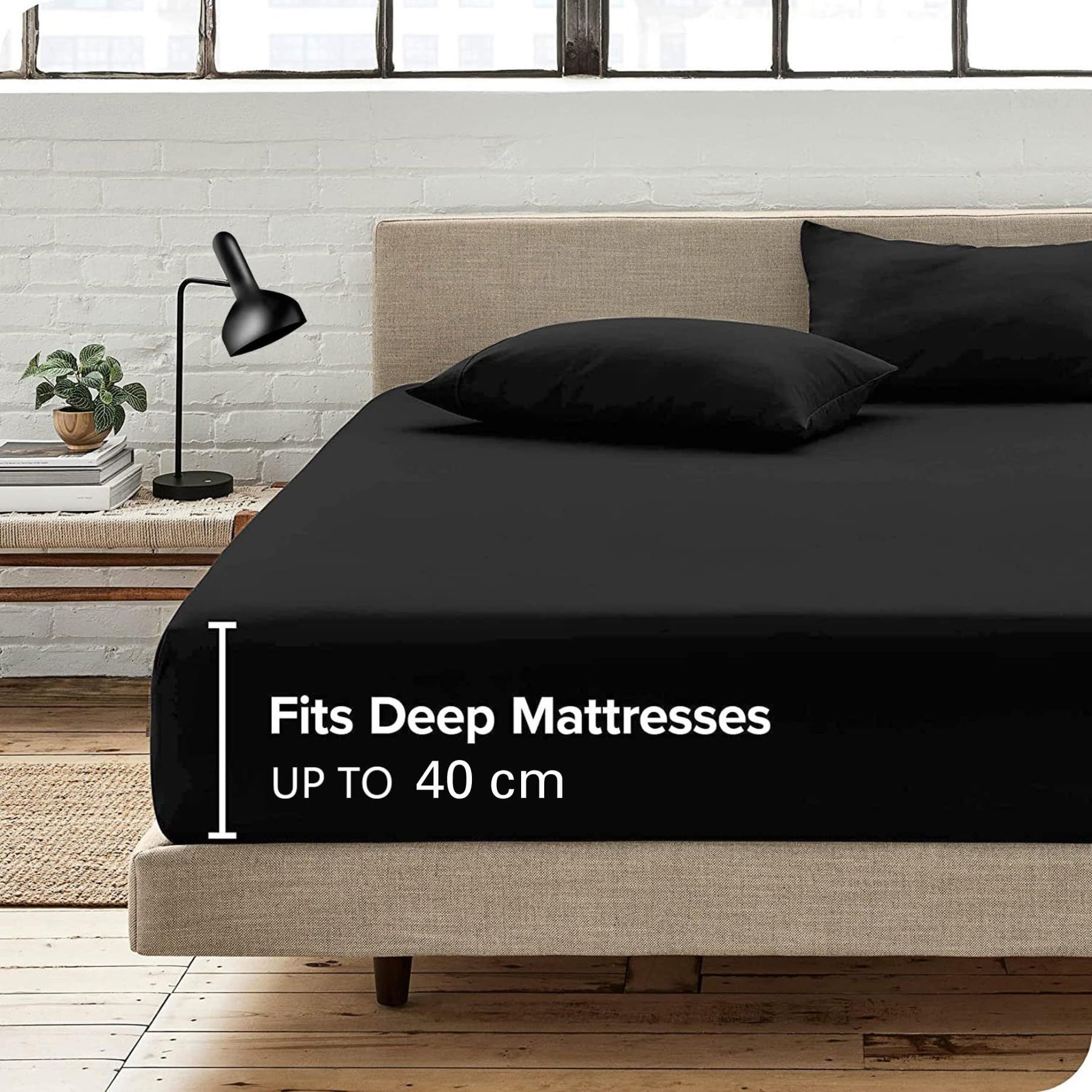 Hotel Quality 1 Piece Black Microfiber 40cm Deep Pocket Fitted Sheet - Double