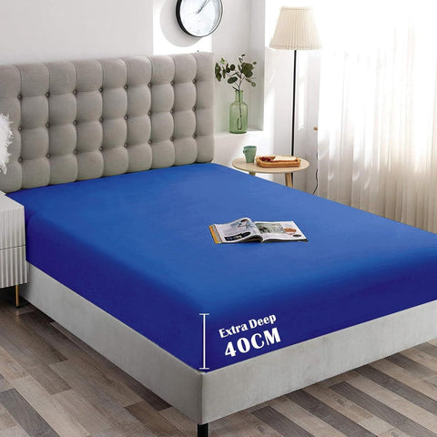 Hotel Quality 1 Piece Royal Blue Microfiber 40cm Deep Pocket Fitted Sheet - Double