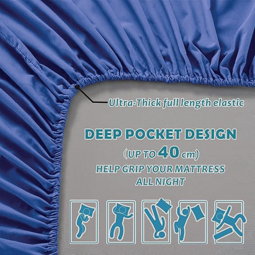 Hotel Quality 1 Piece Royal Blue Microfiber 40cm Deep Pocket Fitted Sheet - Double