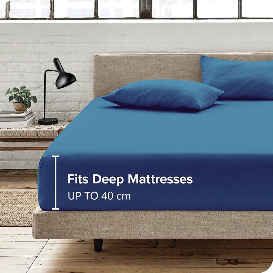Hotel Quality 1 Piece Ocean Microfiber 40cm Deep Pocket Fitted Sheet - Double