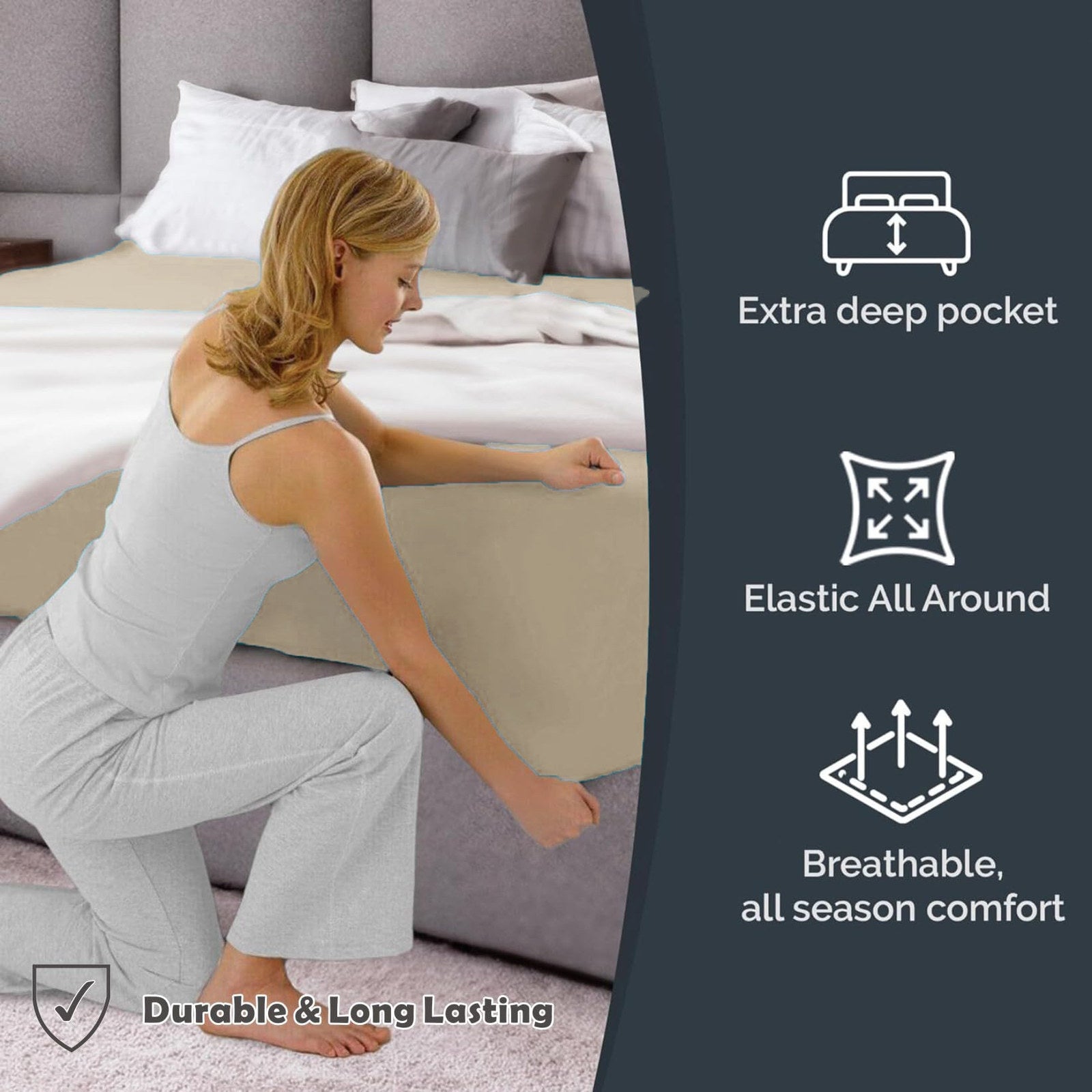 Hotel Quality 1 Piece Cream White Microfiber 40cm Deep Pocket Fitted Sheet - Double