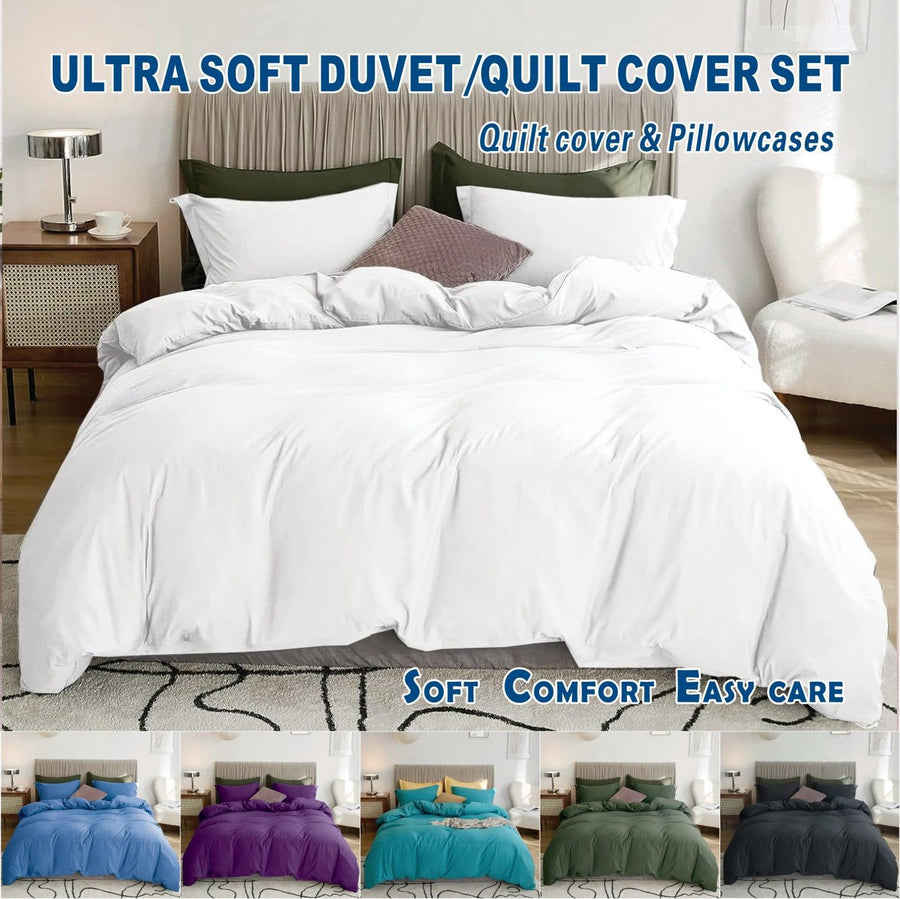 2000TC Microfibre Zipper Quilt Cover Set - 3 Piece, White, King