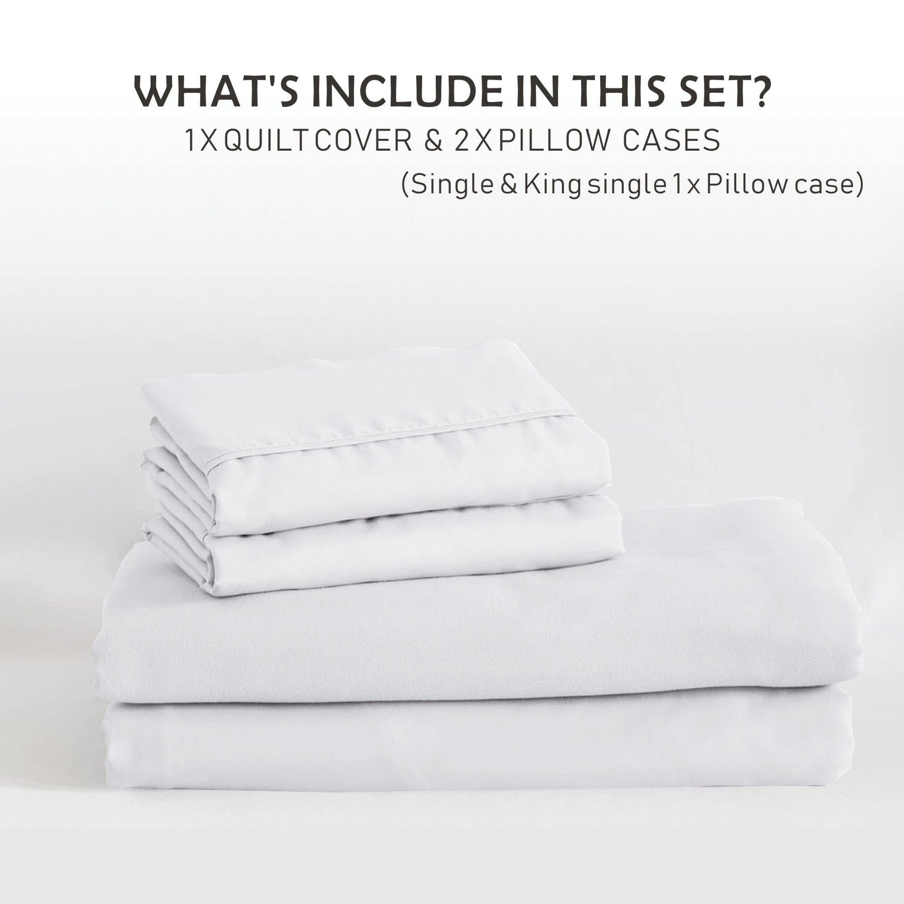 2000TC Microfibre Zipper Quilt Cover Set - 3 Piece, White, King