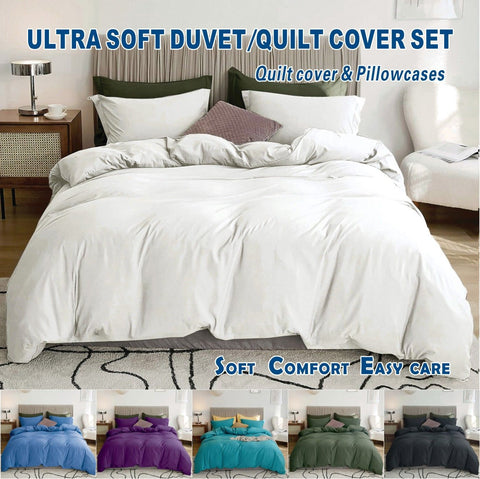 2000TC Microfibre Zipper Quilt Cover Set - 3 Piece, Raw White, King