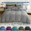 2000TC Microfibre Zipper Quilt Cover Set - 3 Piece, Grey, King