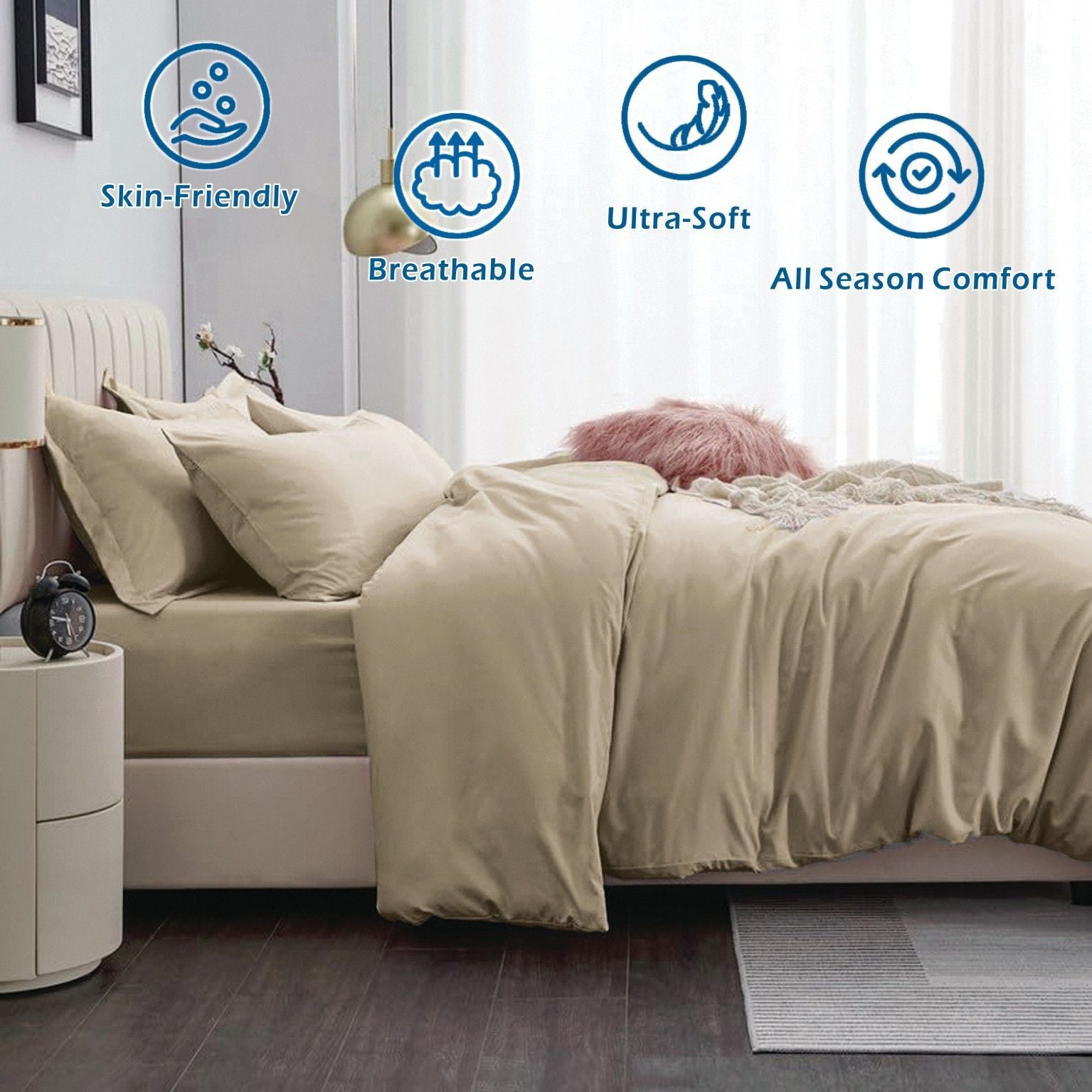 2000TC Microfibre Zipper Quilt Cover Set - 3 Piece, Camel Beige, King