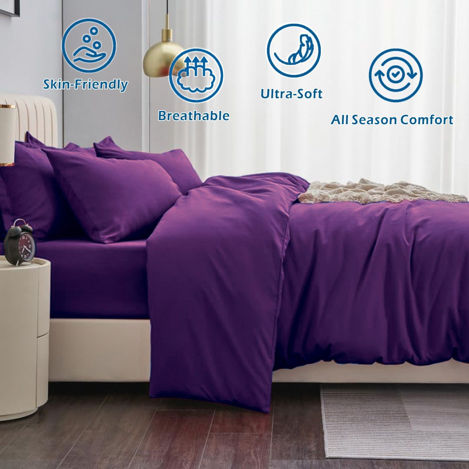 2000TC Microfibre Zipper Quilt Cover Set - 3 Piece, Purple, King