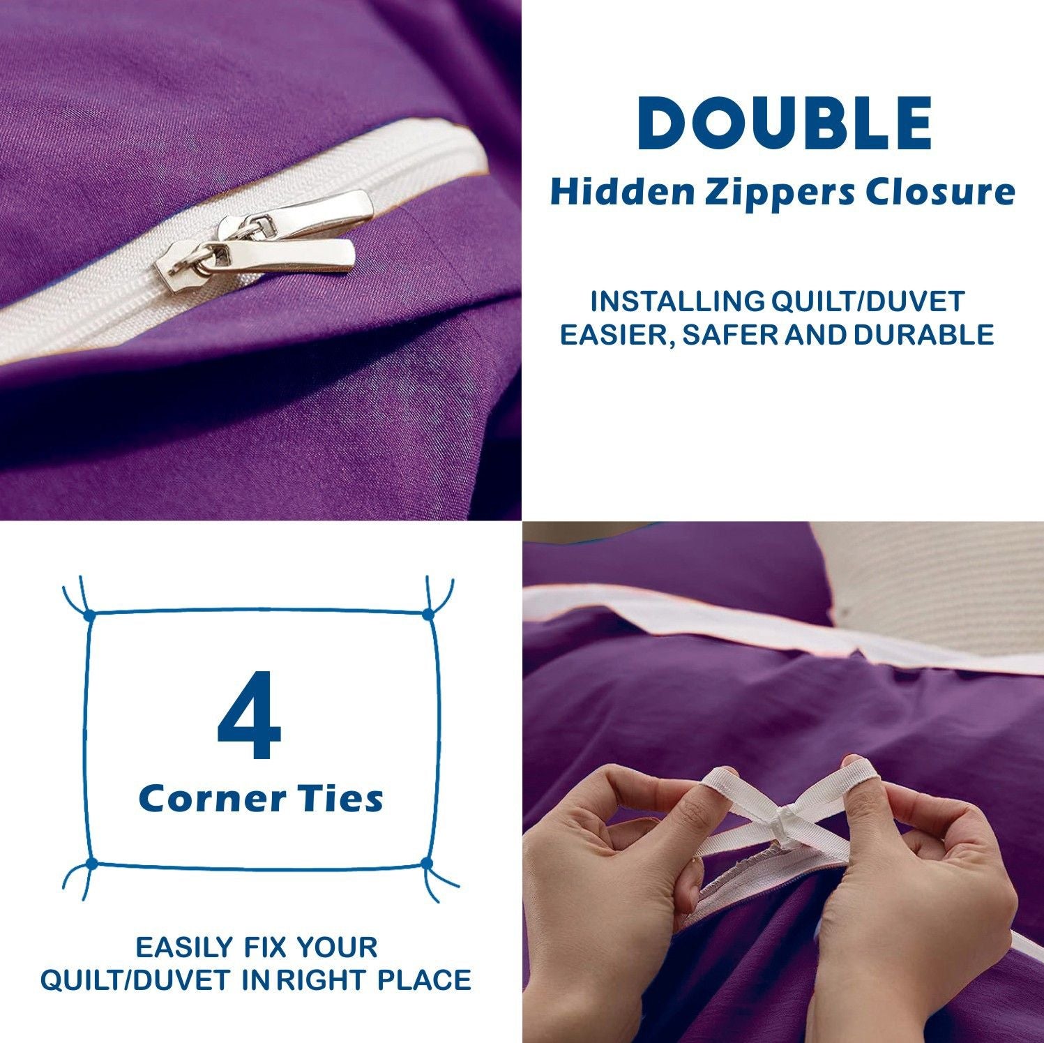 2000TC Microfibre Zipper Quilt Cover Set - 3 Piece, Purple, King
