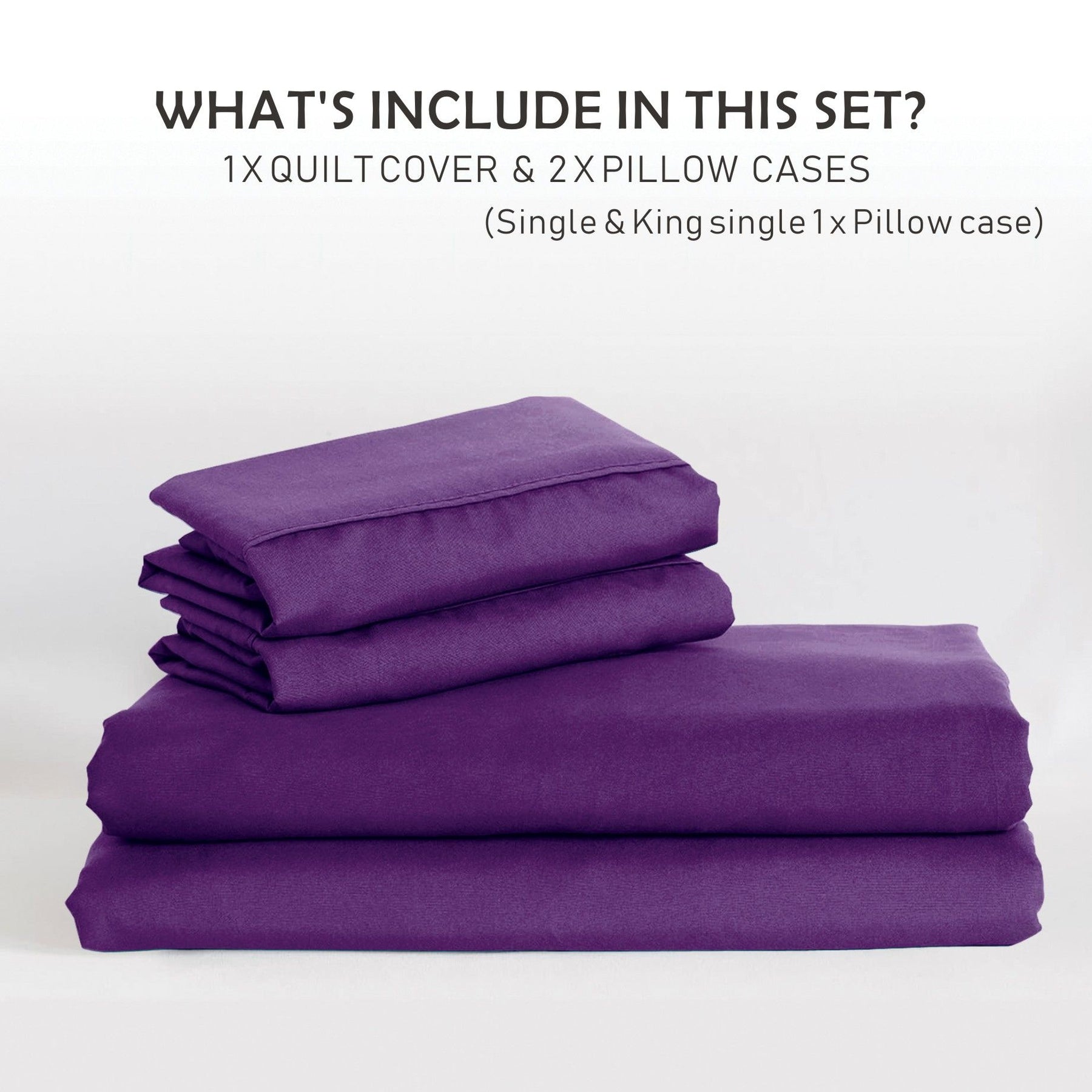 2000TC Microfibre Zipper Quilt Cover Set - 3 Piece, Purple, King