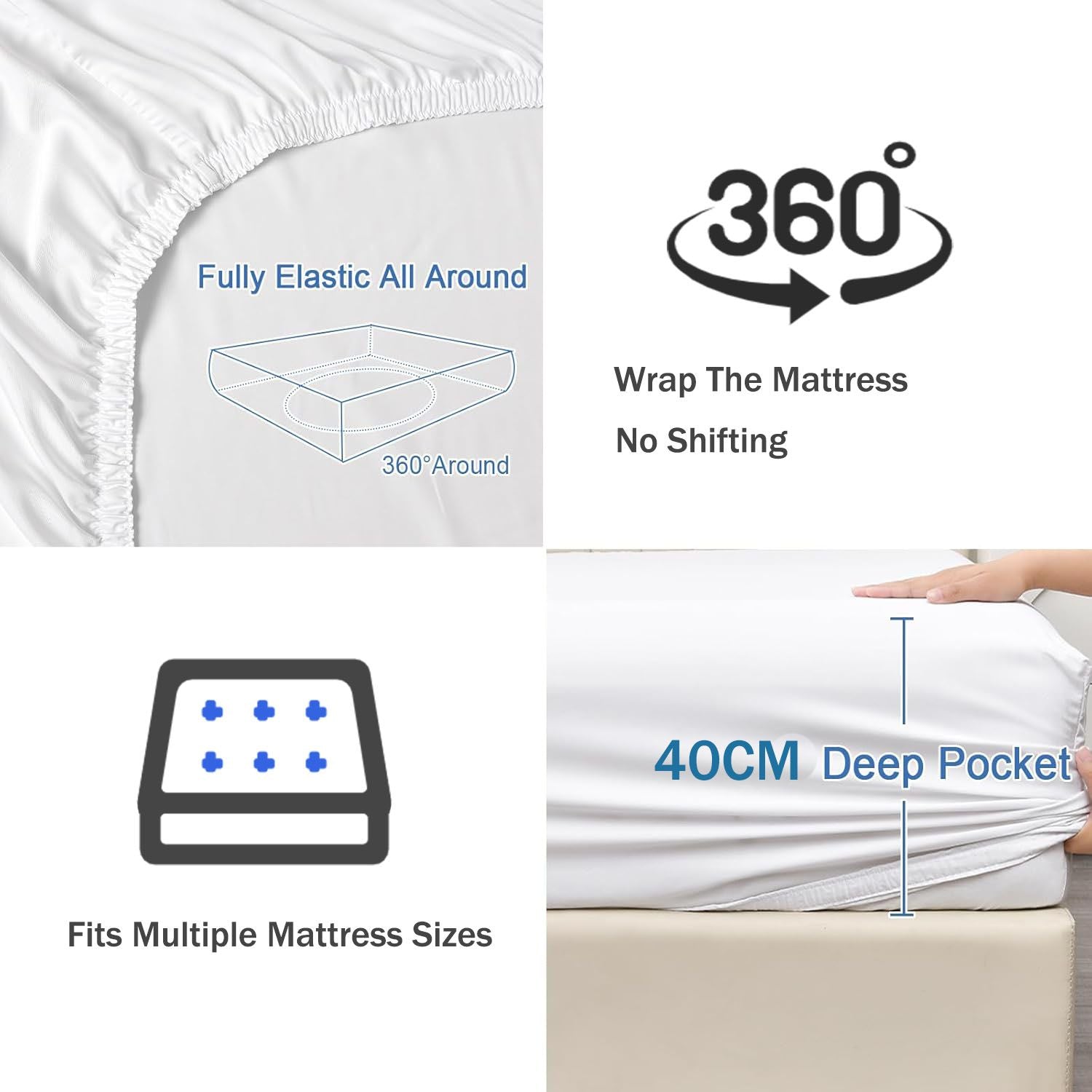 3 Piece 2000TC Microfibre 40cm Deep Pocket Fitted Sheet Set with Pillowcases - Raw White King