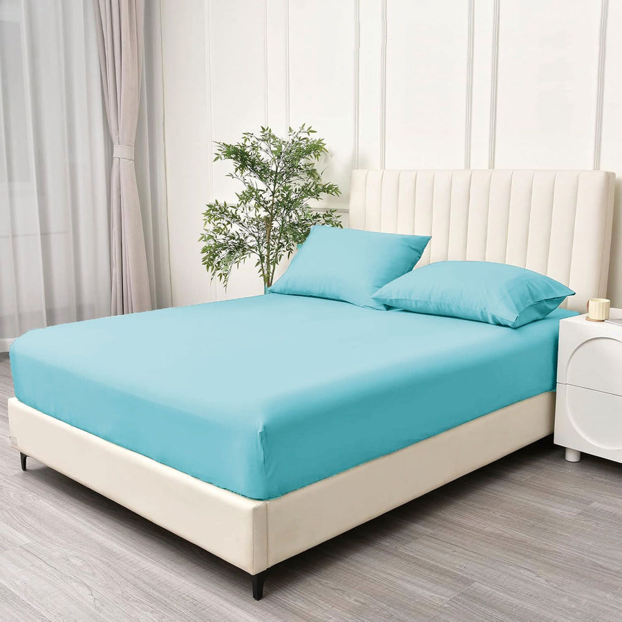 3 Piece 2000TC Microfibre 40cm Deep Pocket Fitted Sheet Set with Pillowcases - Ice Blue King
