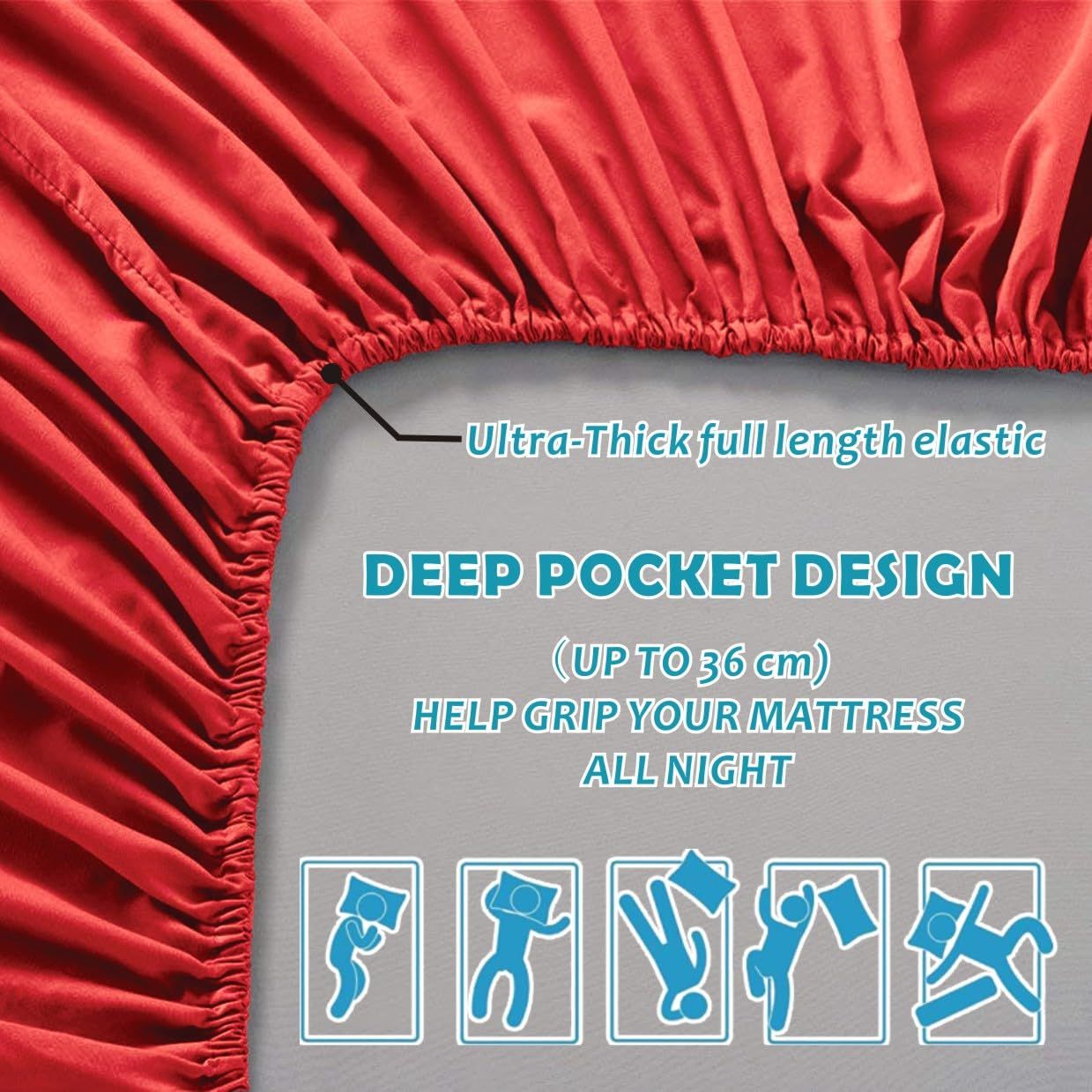 3 Piece 2000TC Microfibre 40cm Deep Pocket Fitted Sheet Set with Pillowcases - Red King