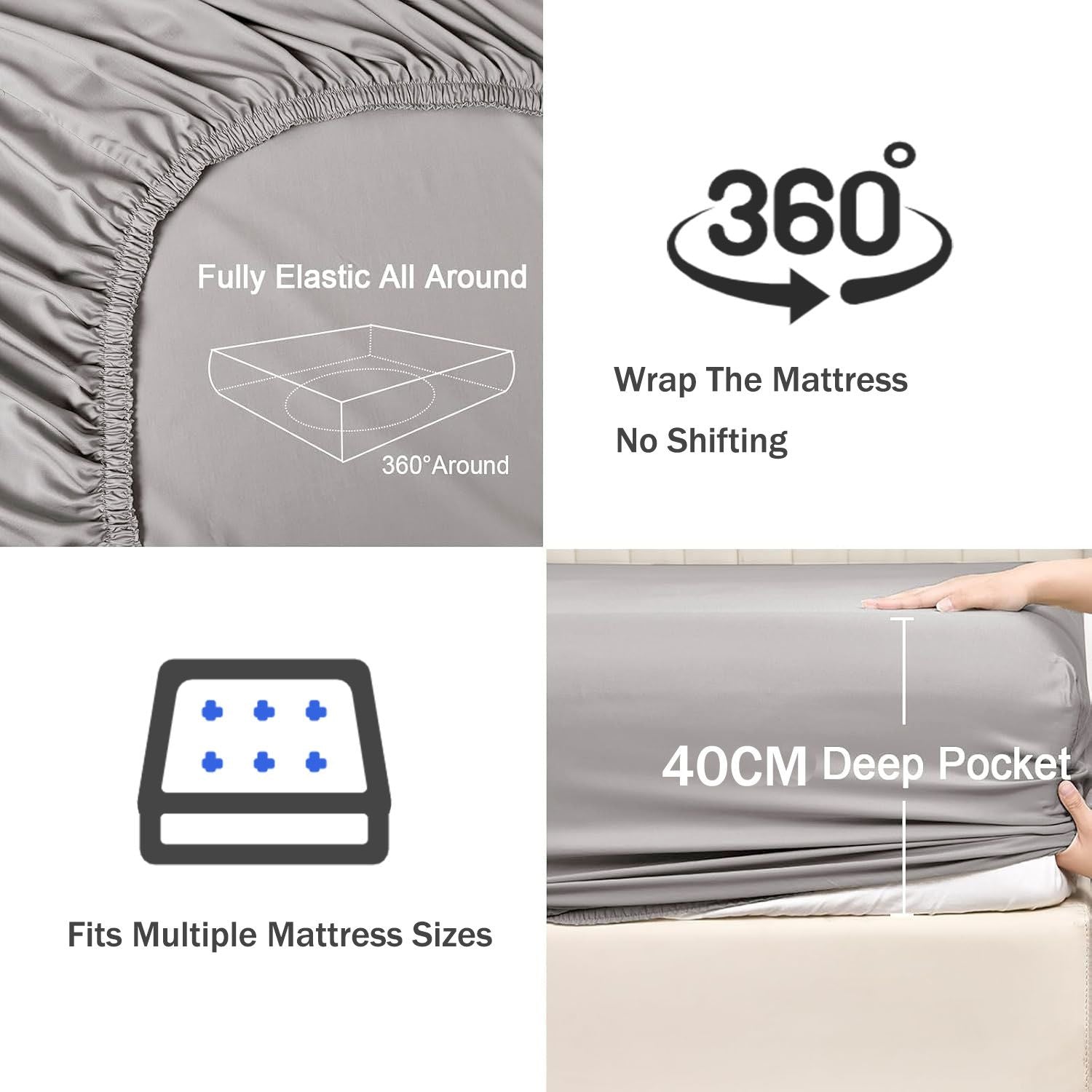 3 Piece 2000TC Microfibre 40cm Deep Pocket Fitted Sheet Set with Pillowcases - Silver Gray King