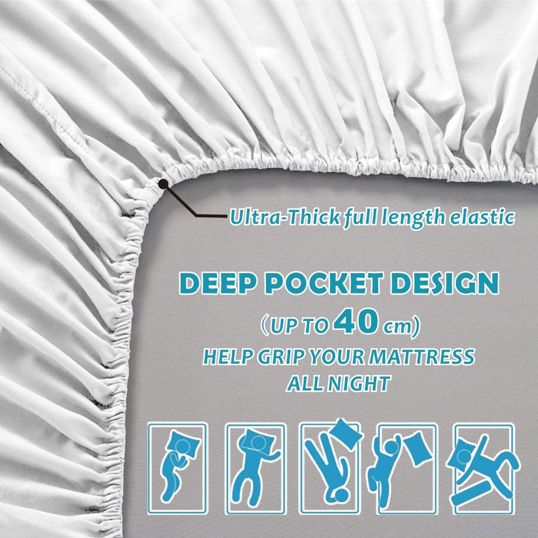 2000TC Microfibre Deep Pocket Bed Sheet Set - 4 Piece, White, King
