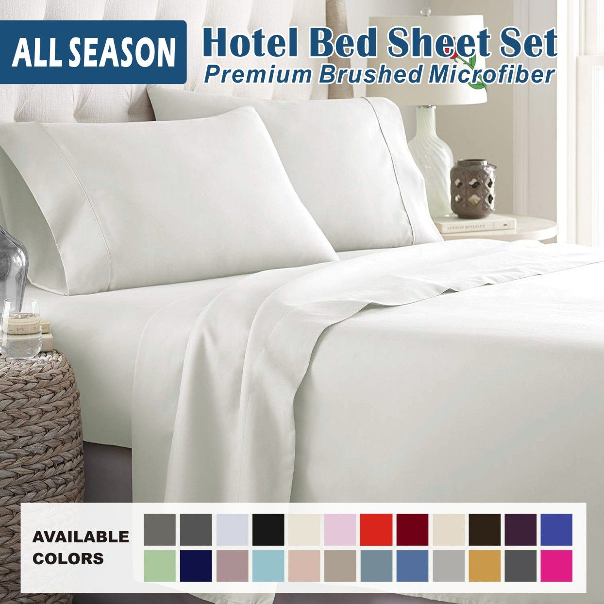 2000TC Microfibre Deep Pocket Bed Sheet Set - 4 Piece, Raw White, King