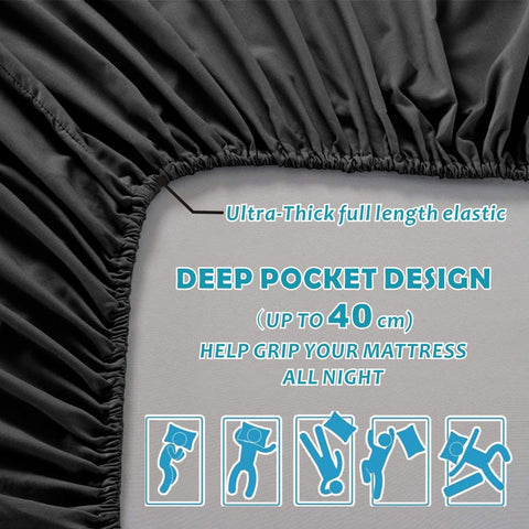Premium 2000TC Microfibre Deep Pocket Bed Sheet Set - 4 Piece, Black, King