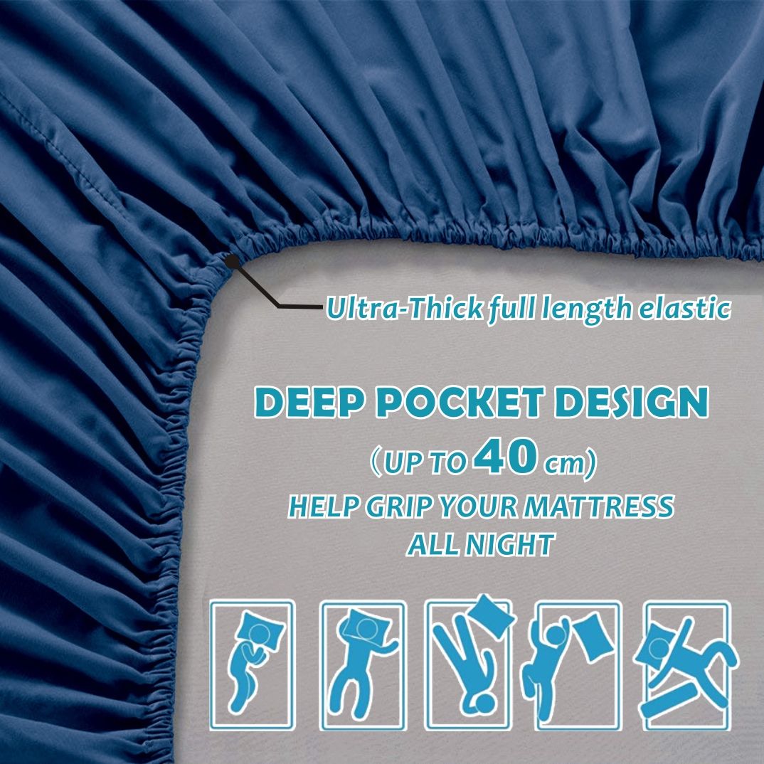 2000TC Microfibre Deep Pocket Bed Sheet Set - 4 Piece, Navy, King