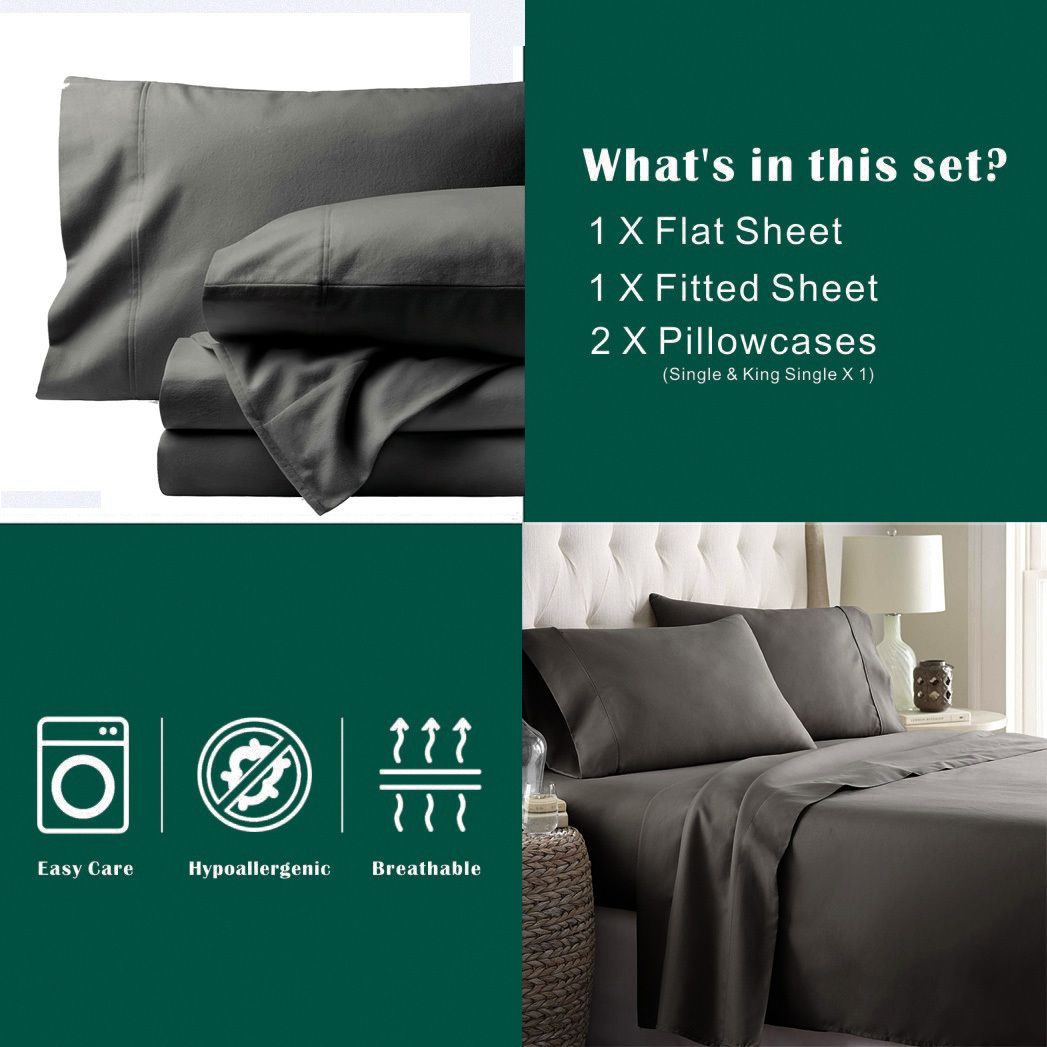 2000TC Microfibre Deep Pocket Bed Sheet Set - 4 Piece, Dark Gray, King