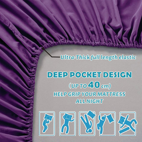 2000TC Microfibre Deep Pocket Bed Sheet Set - 4 Piece, Purple, King