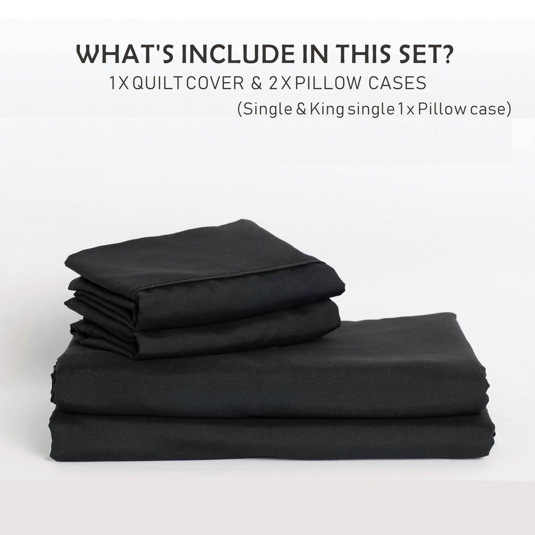 2000TC Microfibre Zipper Quilt Cover Set - 2 Piece, Black, King Single