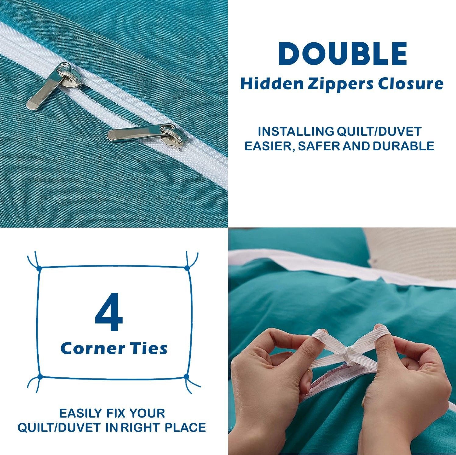 2000TC Microfibre Zipper Quilt Cover Set - 2 Piece, Biscay Blue, King Single