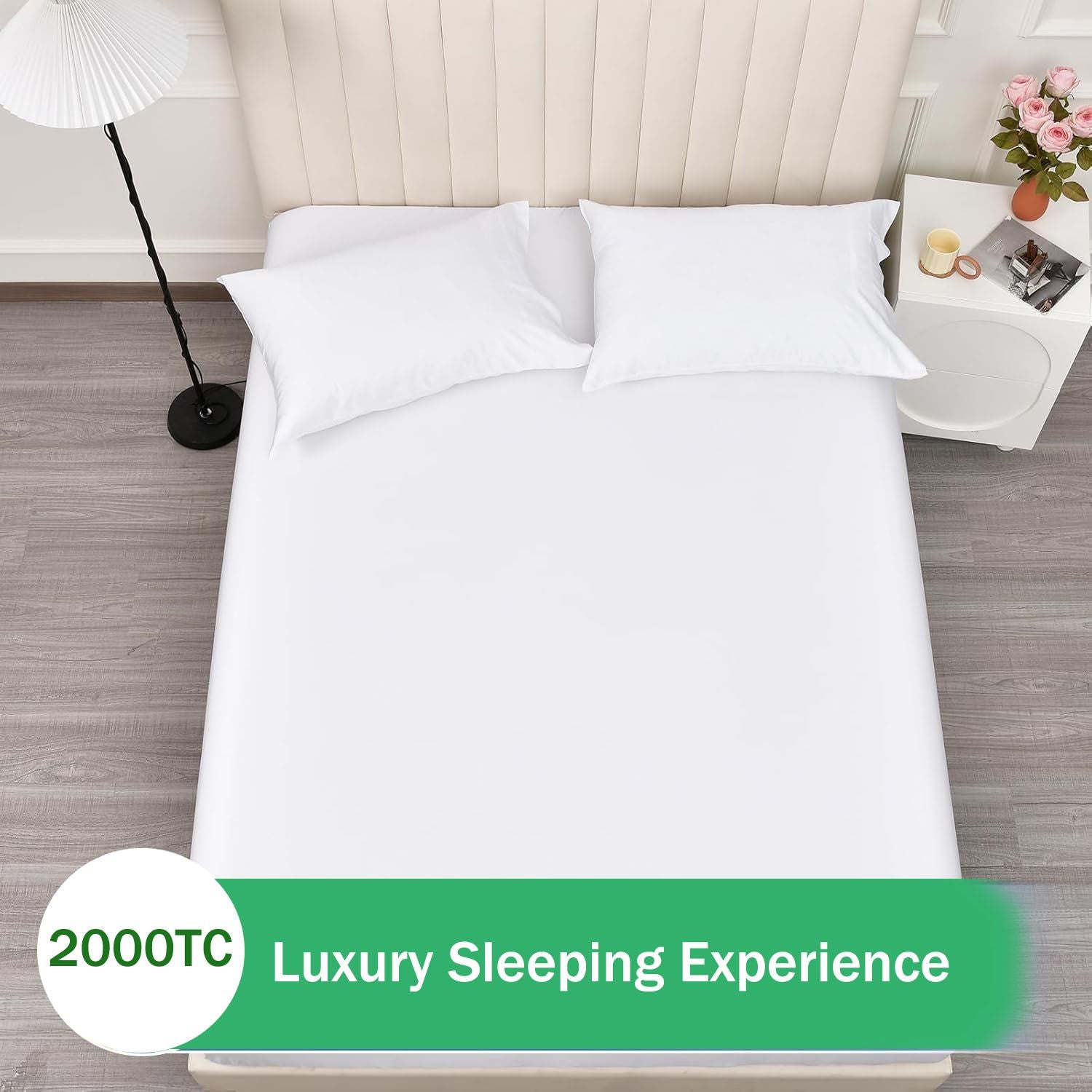 2 Piece 2000TC Microfibre 40cm Deep Pocket Fitted Sheet Set with Pillowcase - White King Single