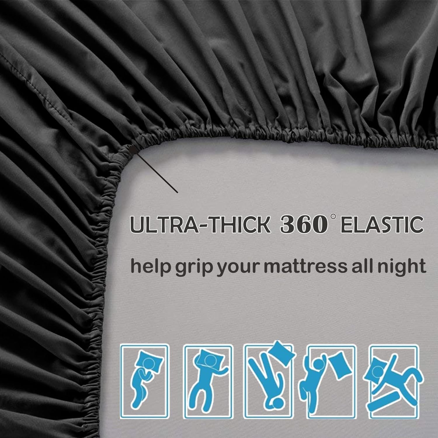 2 Piece 2000TC Microfibre 40cm Deep Pocket Fitted Sheet Set with Pillowcase - Black King Single